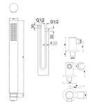 Ensemble de douche à main UniMatch avec douchette à main à tige 1 position, flexible de douche et coude de raccordement mural bronze brossé cuivre