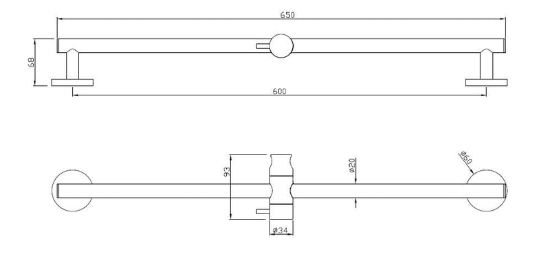 Sliding bar round 65 cm chrome
