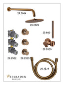 Caral inbouwthermostaat 2 stopkranen compleet met hoofddouche 30 cm en staafhanddouche geborsteld brons koper