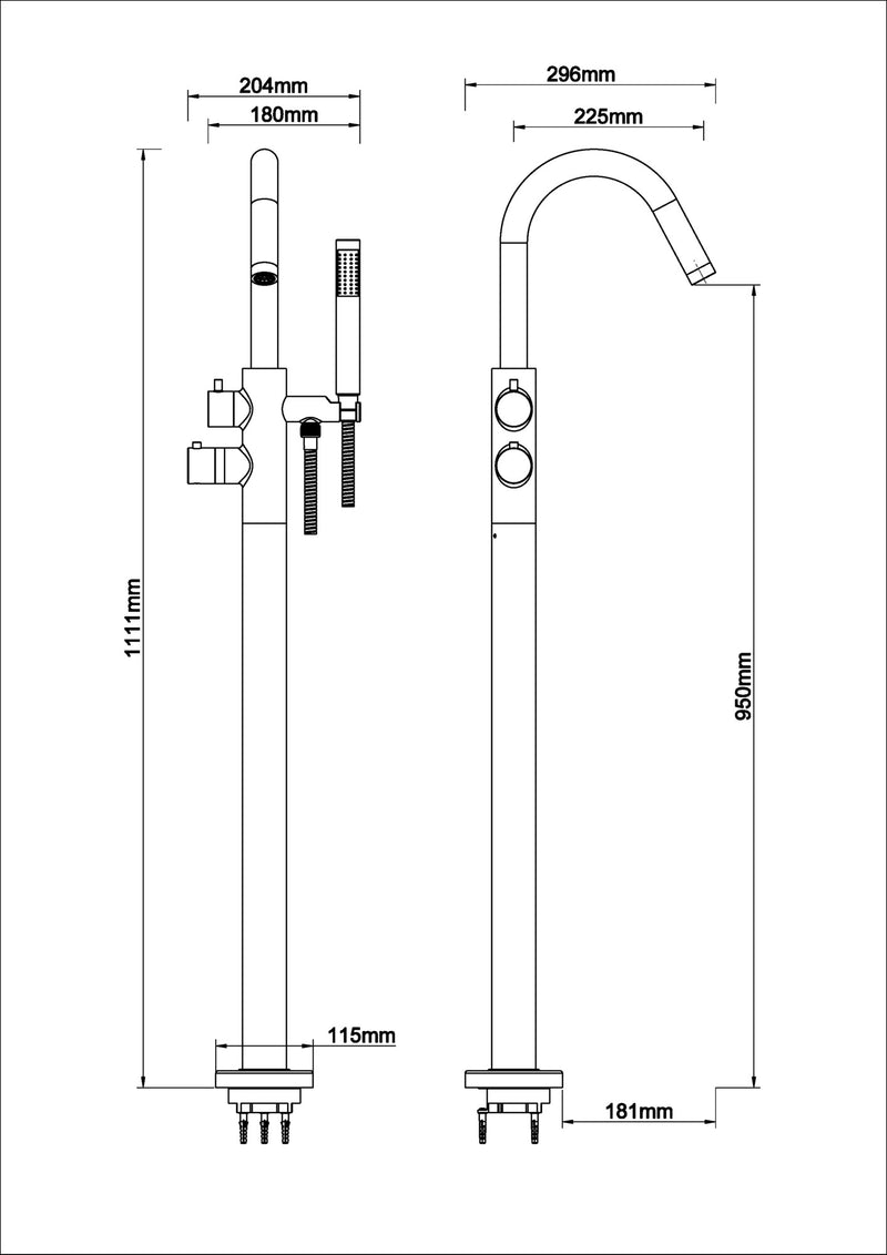 Caral thermostatic bath mixer freestanding chrome