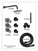 Caral inbouwthermostaat 2 stopkranen compleet met hoofddouche 25 cm en staafhanddouche mat zwart
