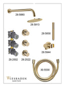 Caral inbouwthermostaat 2 stopkranen compleet met hoofddouche 25 cm en staafhanddouche geborsteld messing