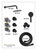 Caral inbouwthermostaat 2 stopkranen compleet met hoofddouche 30 cm en 3 standen handdouche mat zwart