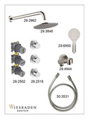 Caral inbouwthermostaat 2 stopkranen compleet met hoofddouche 30 cm en 3 standen handdouche geborsteld staal