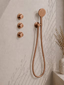 Caral inbouwthermostaat 2 stopkranen compleet met hoofddouche 30 cm en 3 standen handdouche geborsteld brons koper