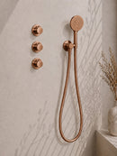 Caral inbouwthermostaat 2 stopkranen compleet met hoofddouche 25 cm en 3 standen handdouche geborsteld brons koper