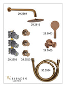 Caral inbouwthermostaat 2 stopkranen compleet met hoofddouche 25 cm en 3 standen handdouche geborsteld brons koper