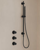 Caral inbouwthermostaat 2 stopkranen compleet met Beam hoofddouche glijstang en staafhanddouche mat zwart