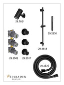 Caral inbouwthermostaat 2 stopkranen compleet met Beam hoofddouche glijstang en staafhanddouche mat zwart