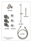 Caral inbouwthermostaat 2 stopkranen compleet met Beam hoofddouche glijstang en staafhanddouche geborsteld staal