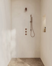 Caral inbouwthermostaat 2 stopkranen compleet met Beam hoofddouche glijstang en staafhanddouche geborsteld brons koper