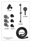 Caral inbouwthermostaat 2 stopkranen compleet met Beam hoofddouche glijstang en 3 standen handdouche mat zwart
