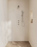 Caral inbouwthermostaat 2 stopkranen compleet met Beam hoofddouche glijstang en 3 standen handdouche geborsteld staal