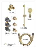 Caral inbouwthermostaat 2 stopkranen compleet met Beam hoofddouche glijstang en 3 standen handdouche geborsteld messing