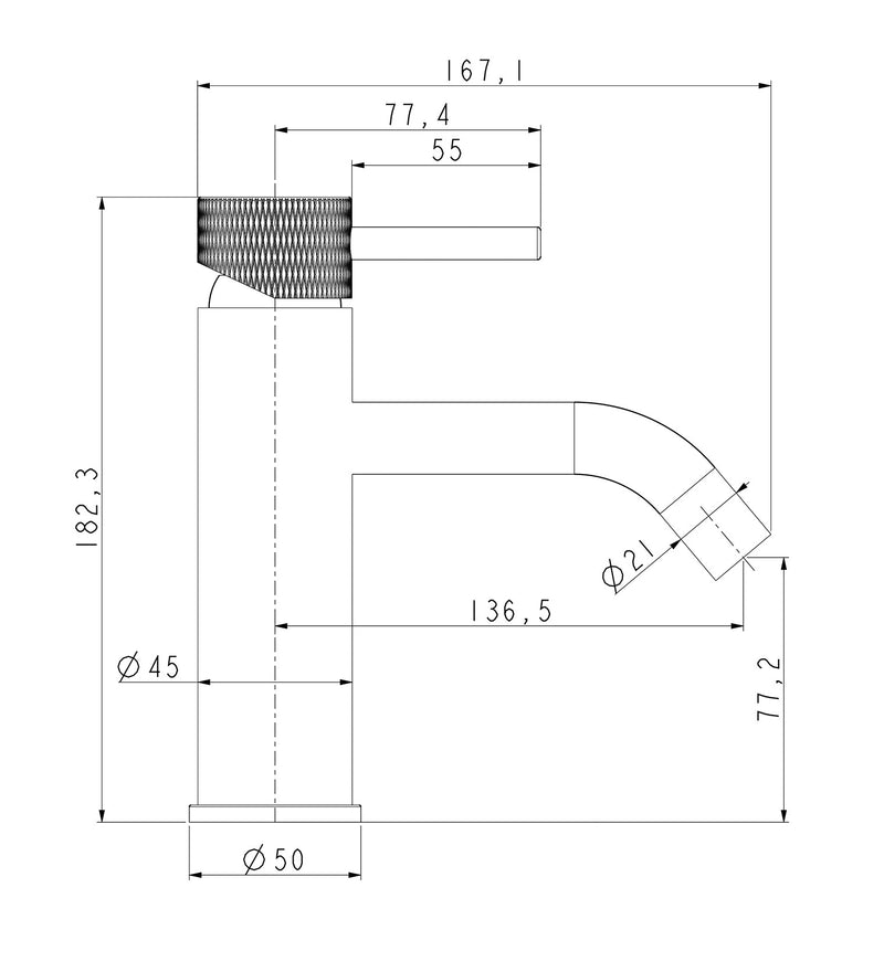 Robinet de lavabo nervuré avec démarrage à froid gunmetal