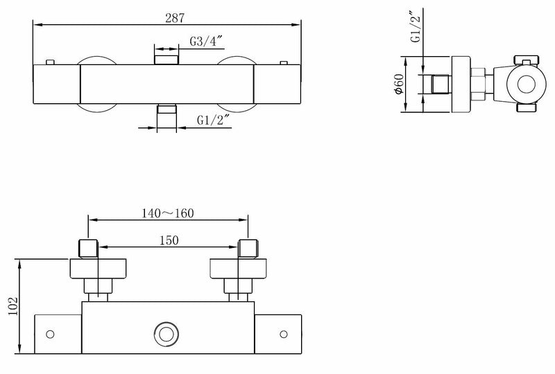 Caral thermostatic tap for surface-mounted thermostatic rain shower set, chrome