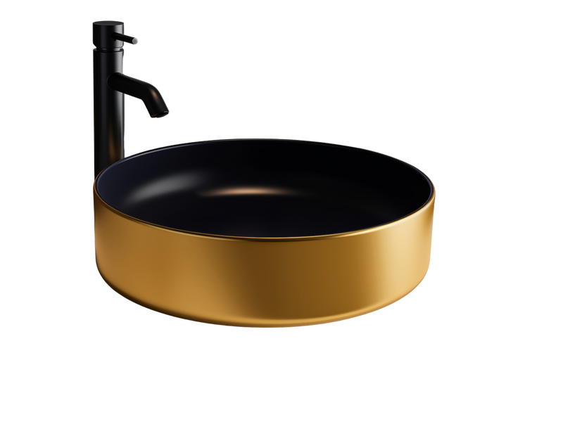 Ceramic wash bowl matt Gold | matt black by L'Aqua Round 36 x 36 x 12 cm