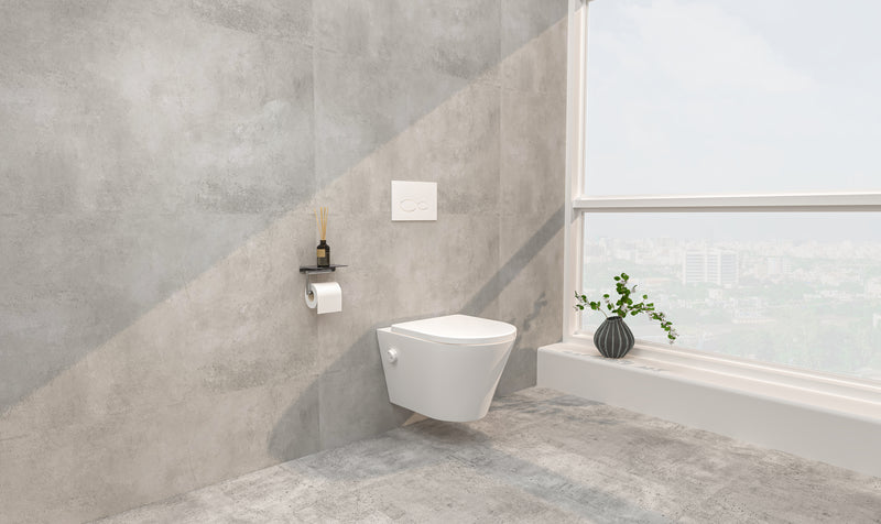 Vesta wandcloset rimless met bidetkraan koud water met Shade slim toiletzitting mat wit