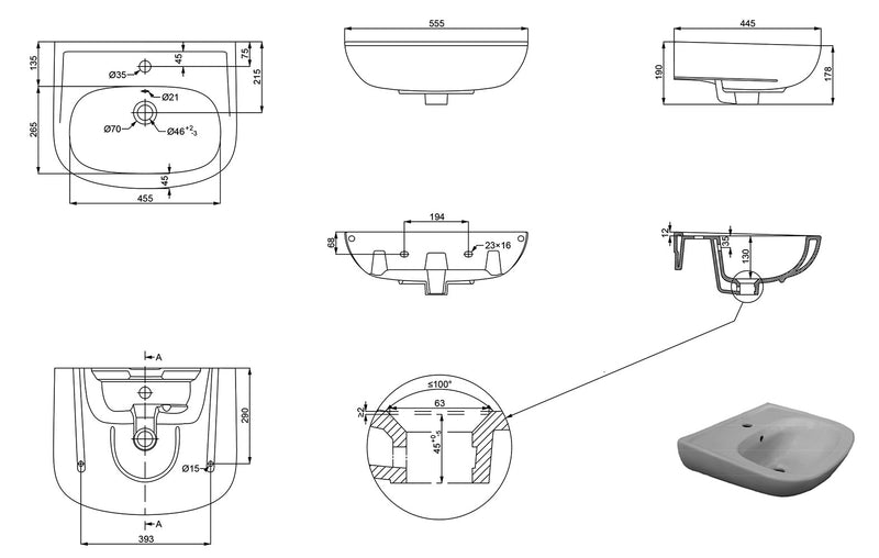 Trevi washbasin 56 x 45 cm white