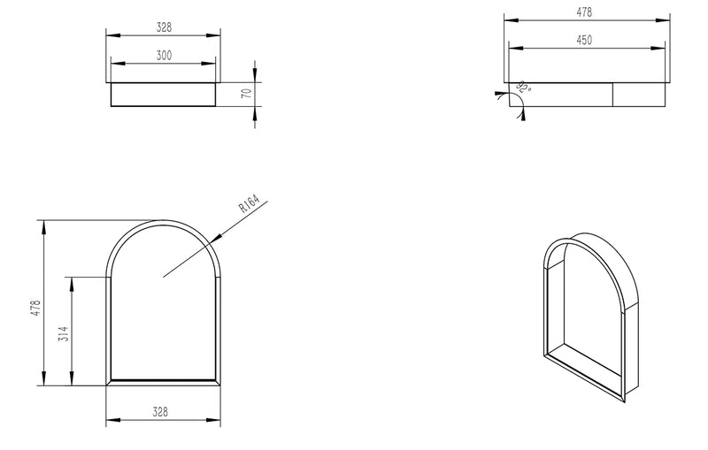 Demis inbouwnis ovaal 30 x 45 x 7 cm mat wit