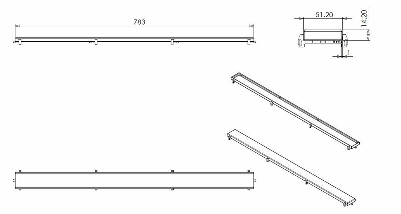 Tile grid for shower channel 80 x 7 cm stainless steel