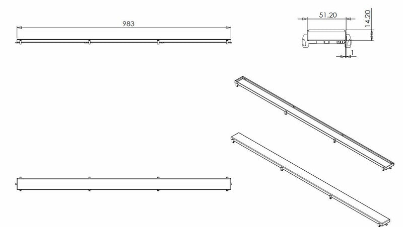 Tile grid for shower drain 100 x 7 cm stainless steel
