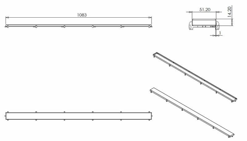 Tile grid for shower drain 110 x 7 cm stainless steel