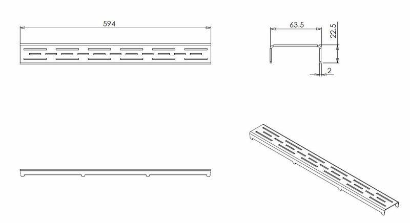 Grate for shower channel 60 x 7 cm stainless steel