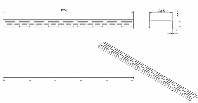 Grate for shower channel 90 x 7 cm stainless steel