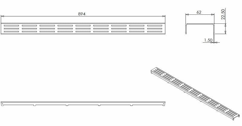 Grate type 1 for shower channel 90 x 7 cm stainless steel
