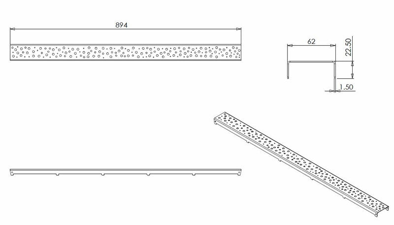 Grille type 3 pour caniveau de douche 90 x 7 cm en acier inoxydable