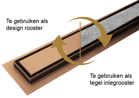 Douchegoot met tegelrooster en flens 100 x 7 cm geborsteld brons koper