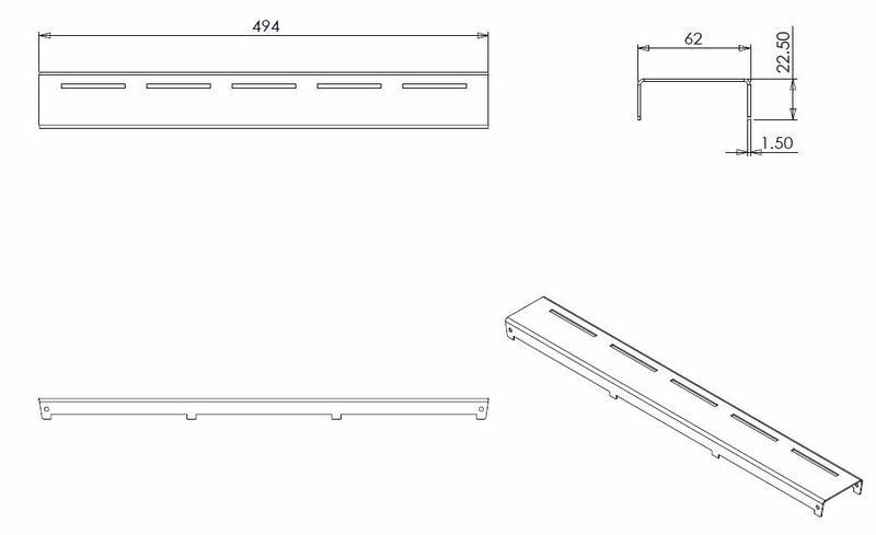 grille type 4 pour caniveau de douche 3ème génération 50 x 7 cm inox