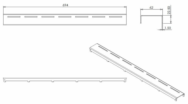 Grate type 4 for shower channel 70 x 7 cm stainless steel