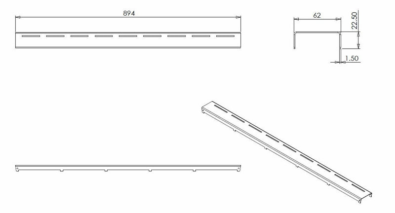 grille type 4 pour caniveau de douche 3ème génération 90 x 7 cm inox