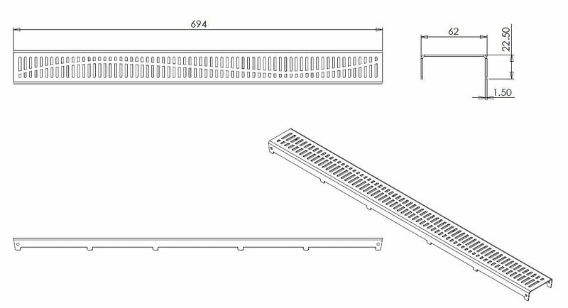 grid type 5 for 3rd generation shower channel 70 x 7 cm stainless steel