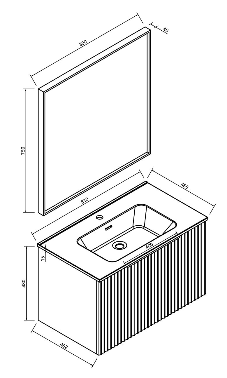Meuble de salle de bain Ribbella complet 80 cm chêne naturel/noir mat