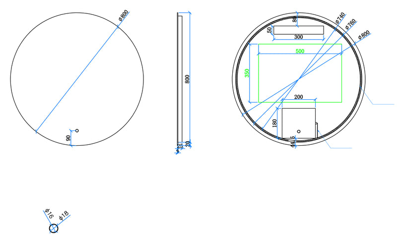 Giro spiegel rond met LED