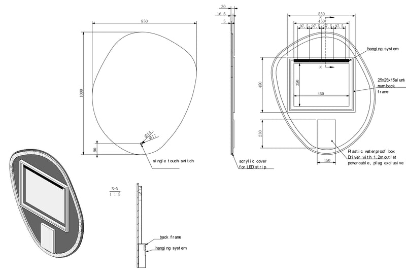Ellva spiegel organisch met LED
