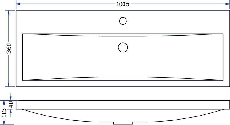 Flag washbasin single with 1 tap hole 100x36x4 cm artificial marble gloss white