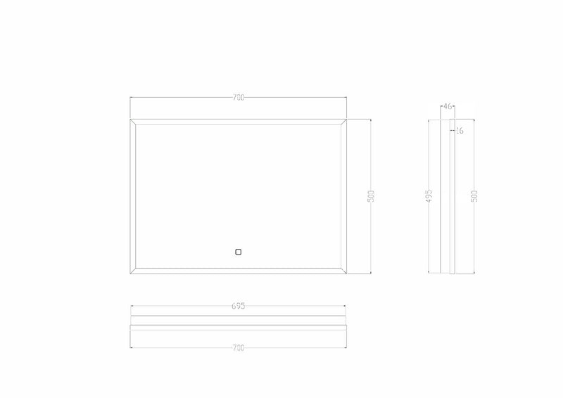 Miroir Avi rectangulaire avec LED, dimmable et miroir chauffant 70 x 50 cm noir mat
