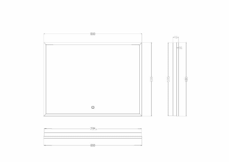 Avi mirror rectangular with LED, dimmable and mirror heating 80 x 60 cm matt black