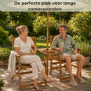 Ensemble de banc de jardin causeuse 2 personnes en bois d'acacia avec table et trou pour parasol pliable 141 x 61 x 87 cm