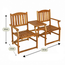 Ensemble de banc de jardin causeuse 2 personnes en bois d'acacia avec table et trou pour parasol pliable 141 x 61 x 87 cm