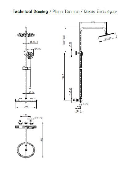 Rondo regendoucheset by Futurbath thermost. chroom 250mm