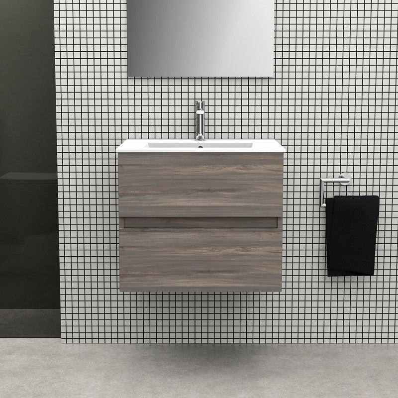 Bathroom furniture set Cancun 60 Grey oak - 2 Drawers with sink and mirror by Futurbath