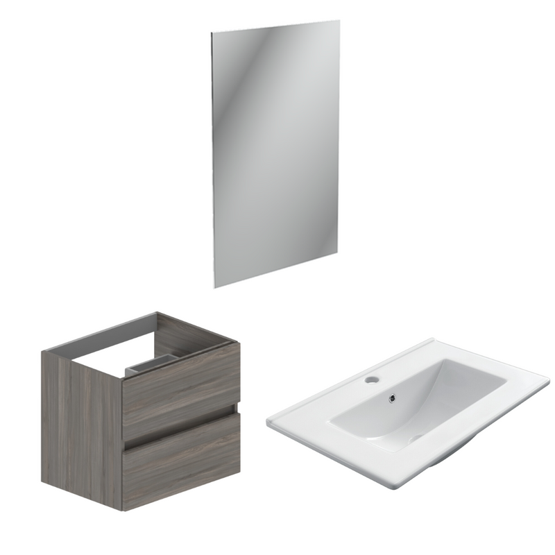 Bathroom furniture set Cancun 60 Grey oak - 2 Drawers with sink and mirror by Futurbath