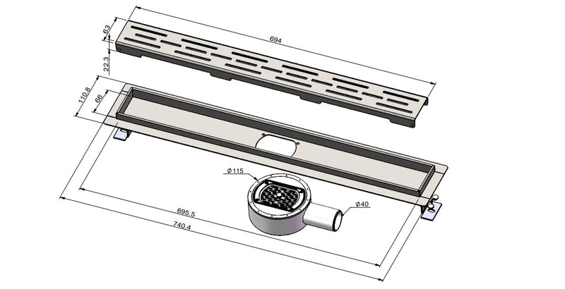 Shower drain Classic 70 cm stainless steel by L'Aqua