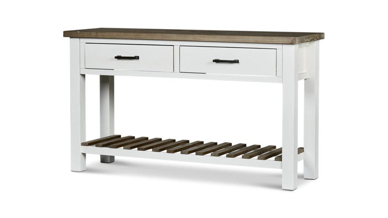 Table d'appoint 2 tiroirs blanc 130x40x75cm