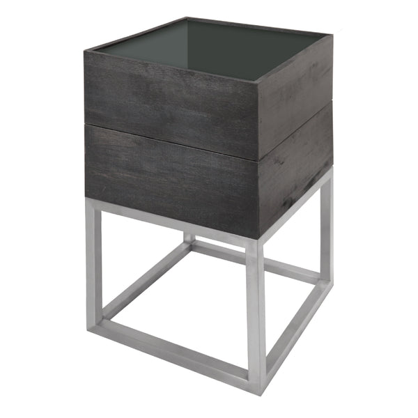 Jardinière carrée Lignum Acacia FSC 35 x 35 x 30 cm + cadre inox 35 x 35 cm noir